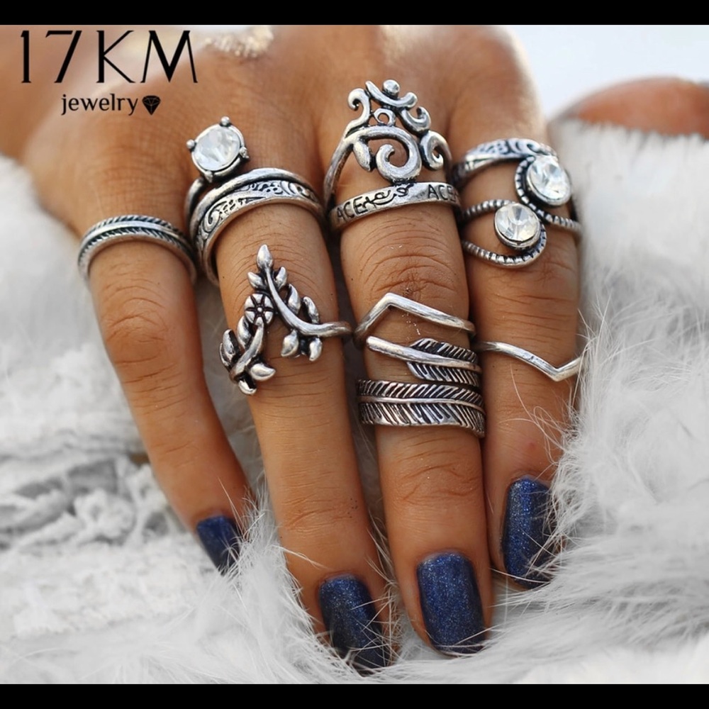 Free Shipping- Antique silver knuckle ring set (8)